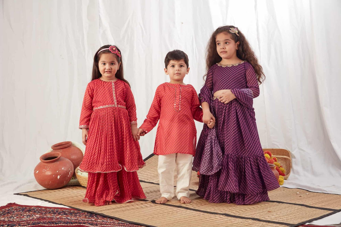 RED LEHERIYA KURTA WITH PANTS