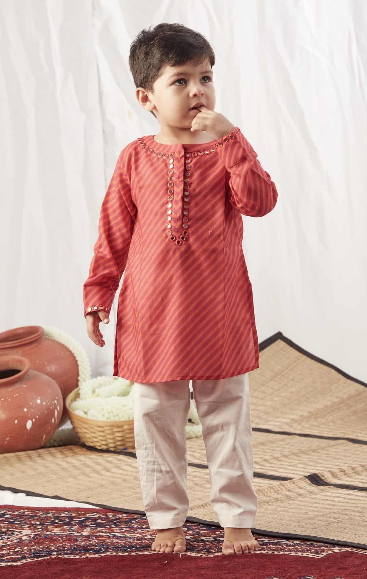 RED LEHERIYA KURTA WITH PANTS