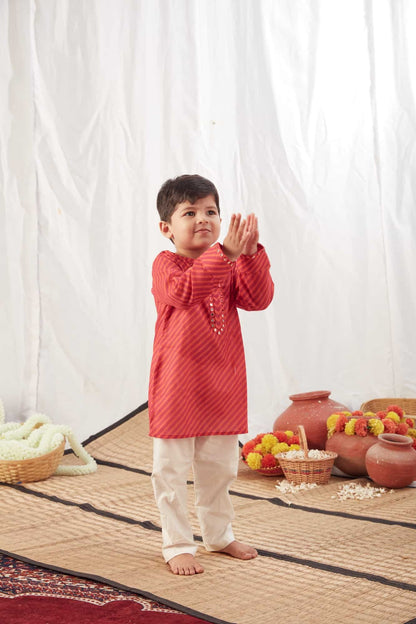 RED LEHERIYA KURTA WITH PANTS