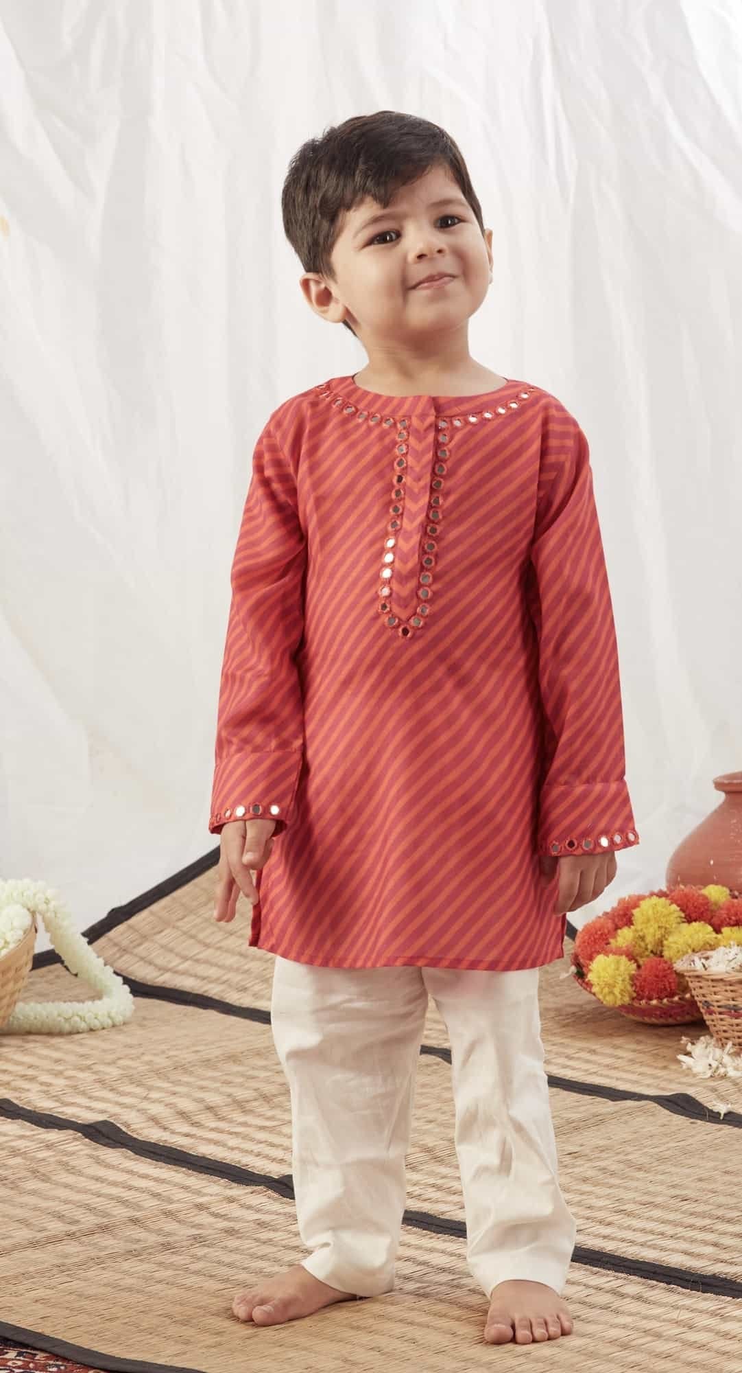 RED LEHERIYA KURTA WITH PANTS