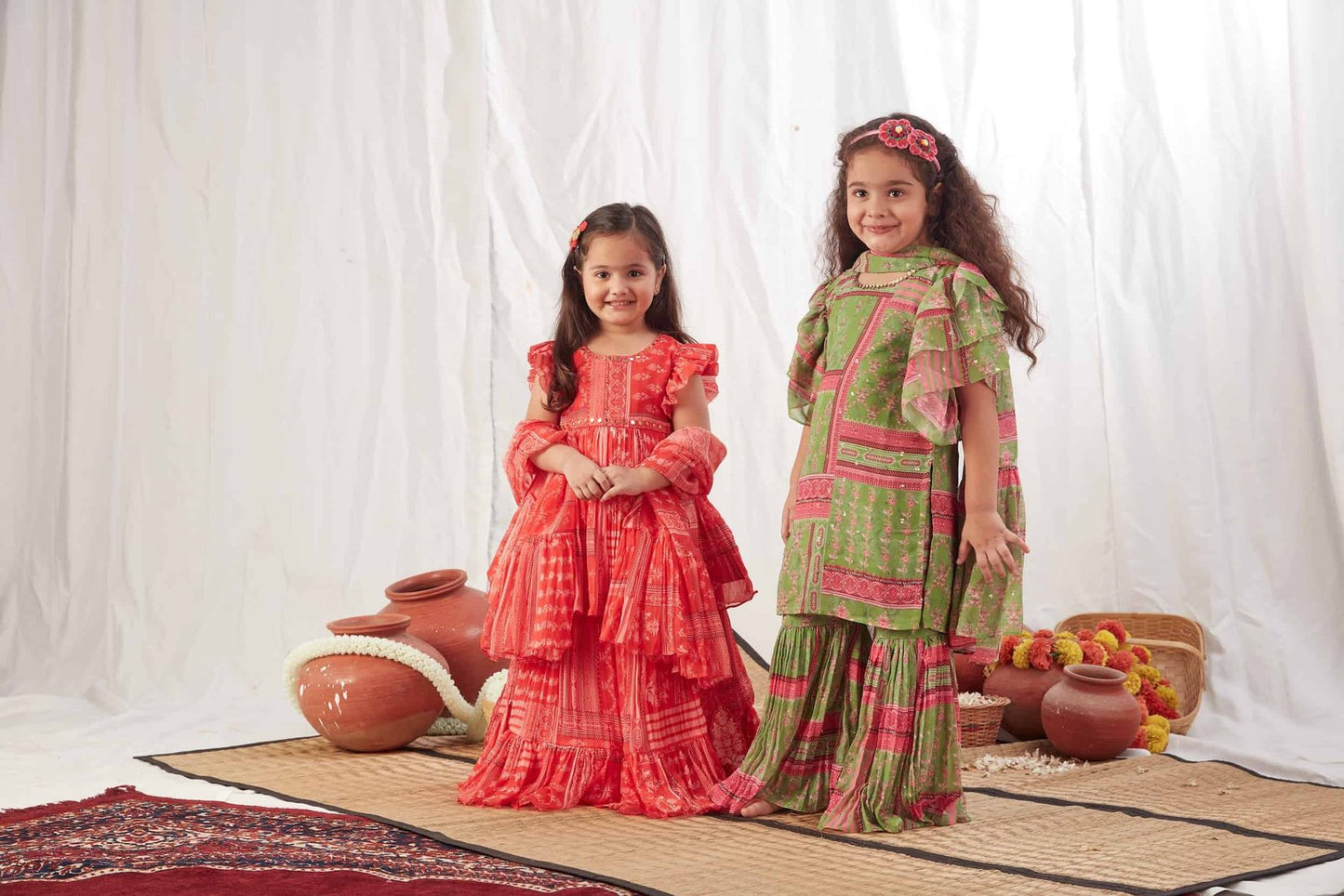 GREEN BLOCK PRINT SHARARA SET WITH DUPATTA