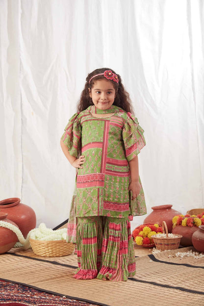 GREEN BLOCK PRINT SHARARA SET WITH DUPATTA