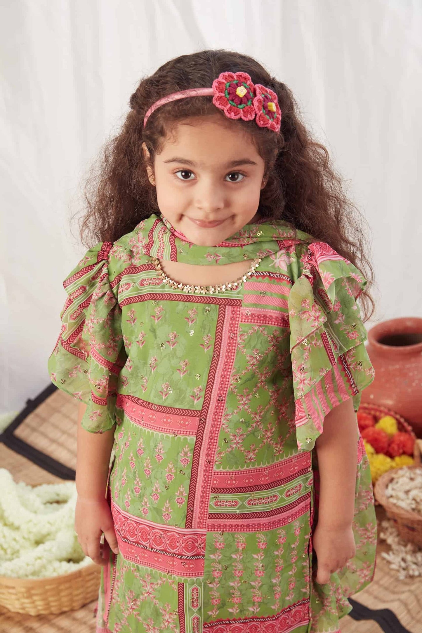 GREEN BLOCK PRINT SHARARA SET WITH DUPATTA