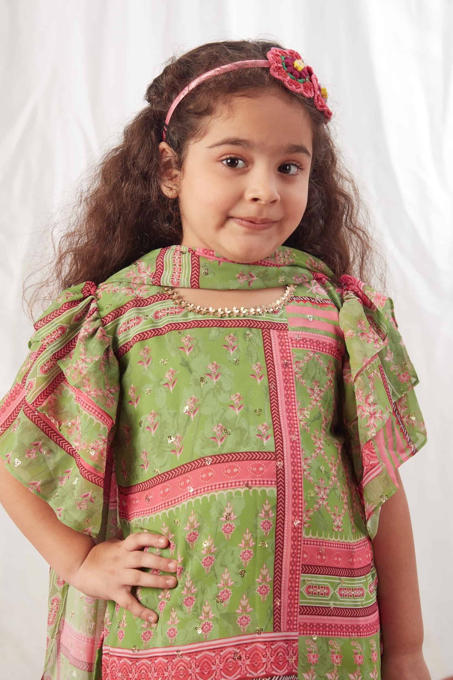 GREEN BLOCK PRINT SHARARA SET WITH DUPATTA