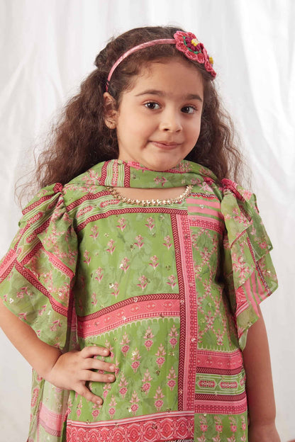 GREEN BLOCK PRINT SHARARA SET WITH DUPATTA