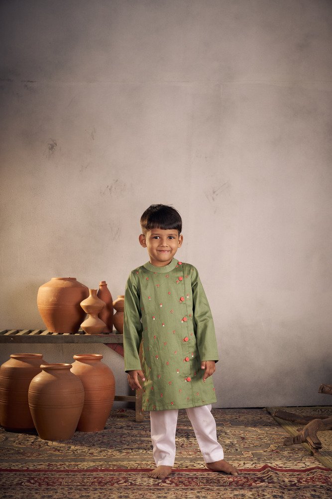 OLIVE KURTA SET FOR BOYS