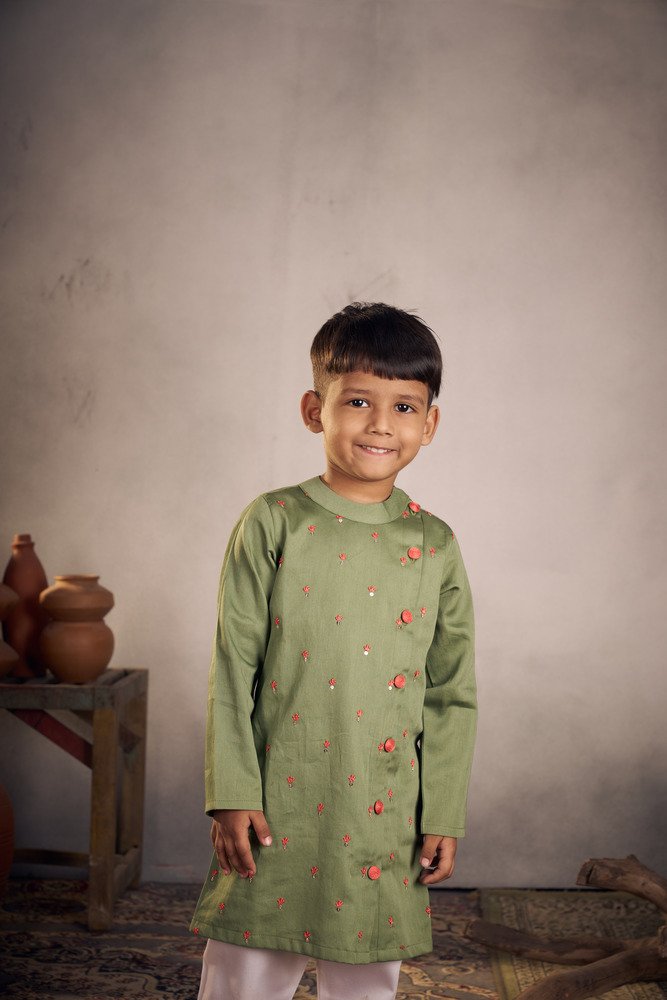 OLIVE KURTA SET FOR BOYS