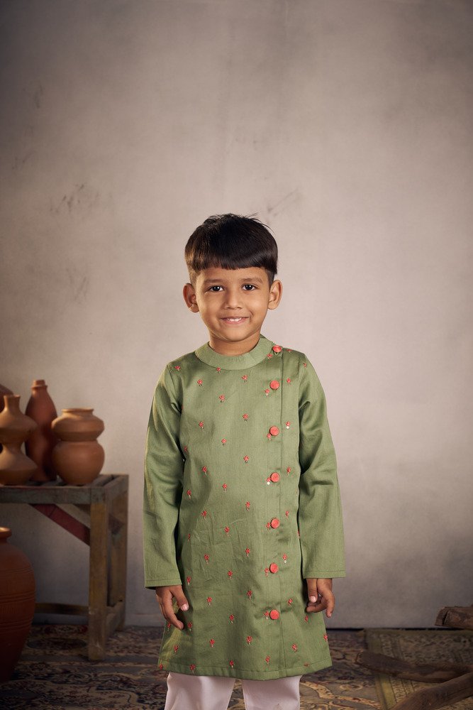 OLIVE KURTA SET FOR BOYS