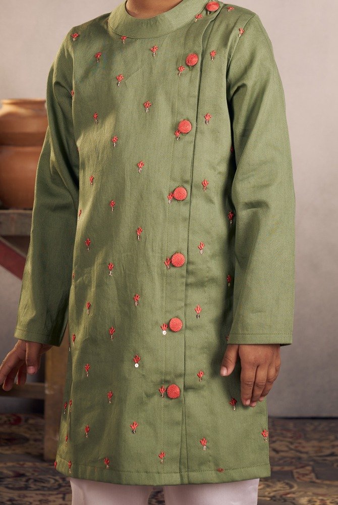 OLIVE KURTA SET FOR BOYS