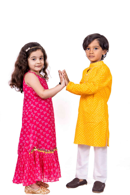 YELLOW BANDHANI KURTA