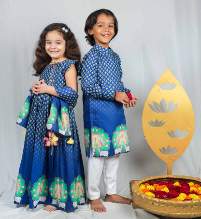 BLUE PCHWAI KURTA SET