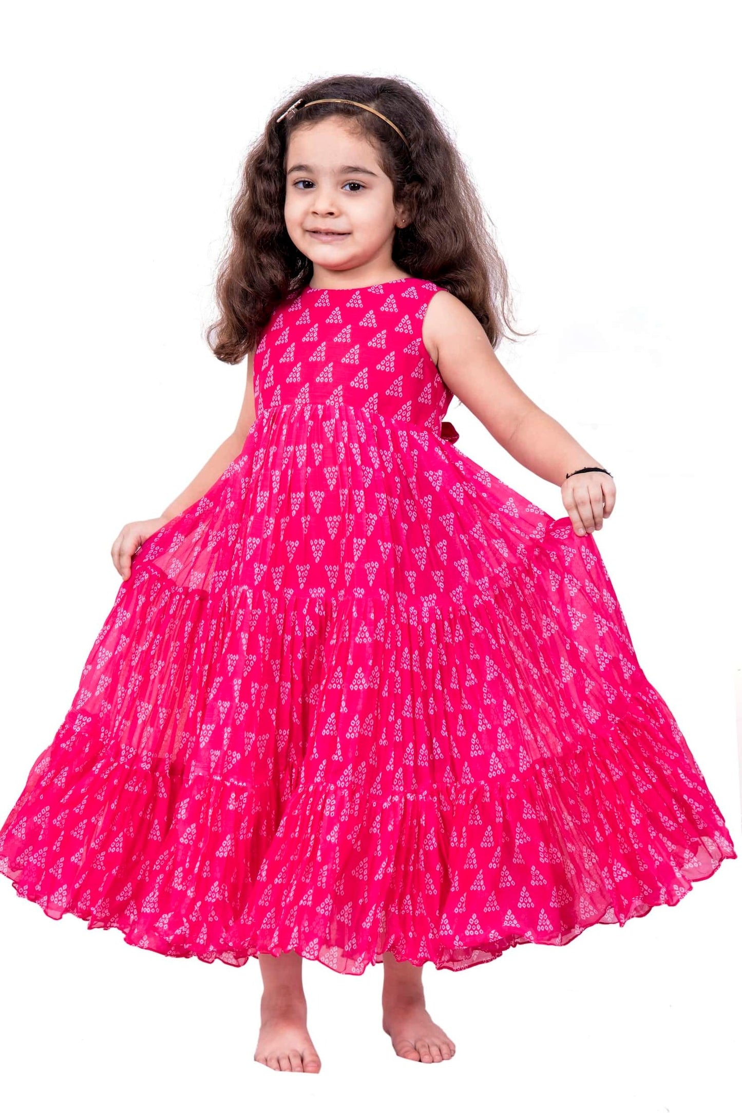 PINK BANDHANI FLOWY DRESS