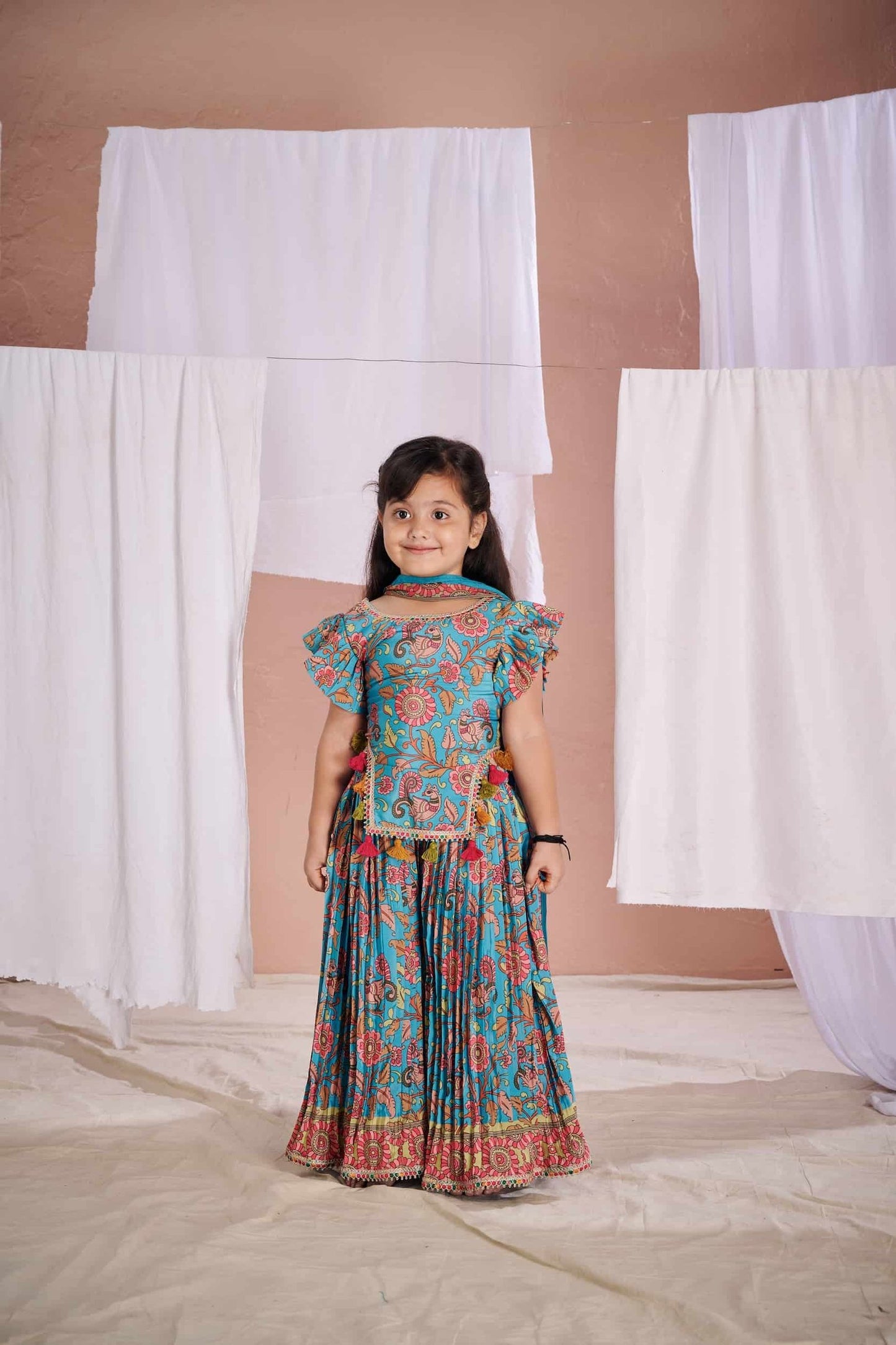 BLUE KALAMKARI SHARARA SET