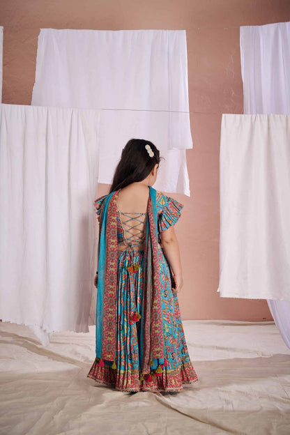 BLUE KALAMKARI SHARARA SET