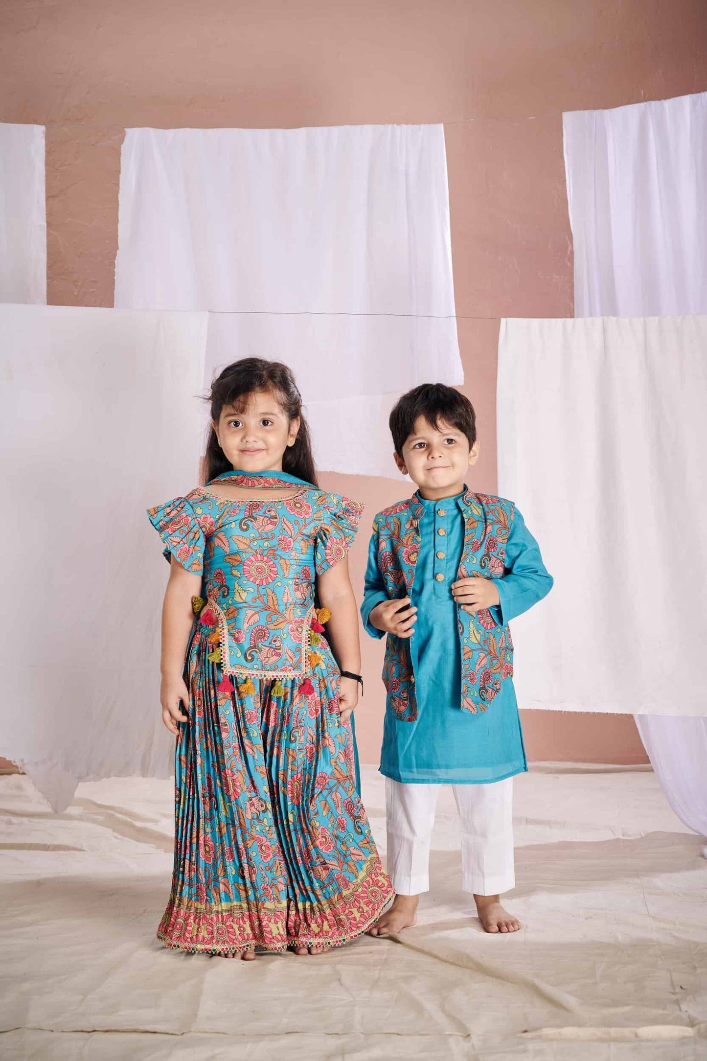 BLUE KALAMKARI SHARARA SET