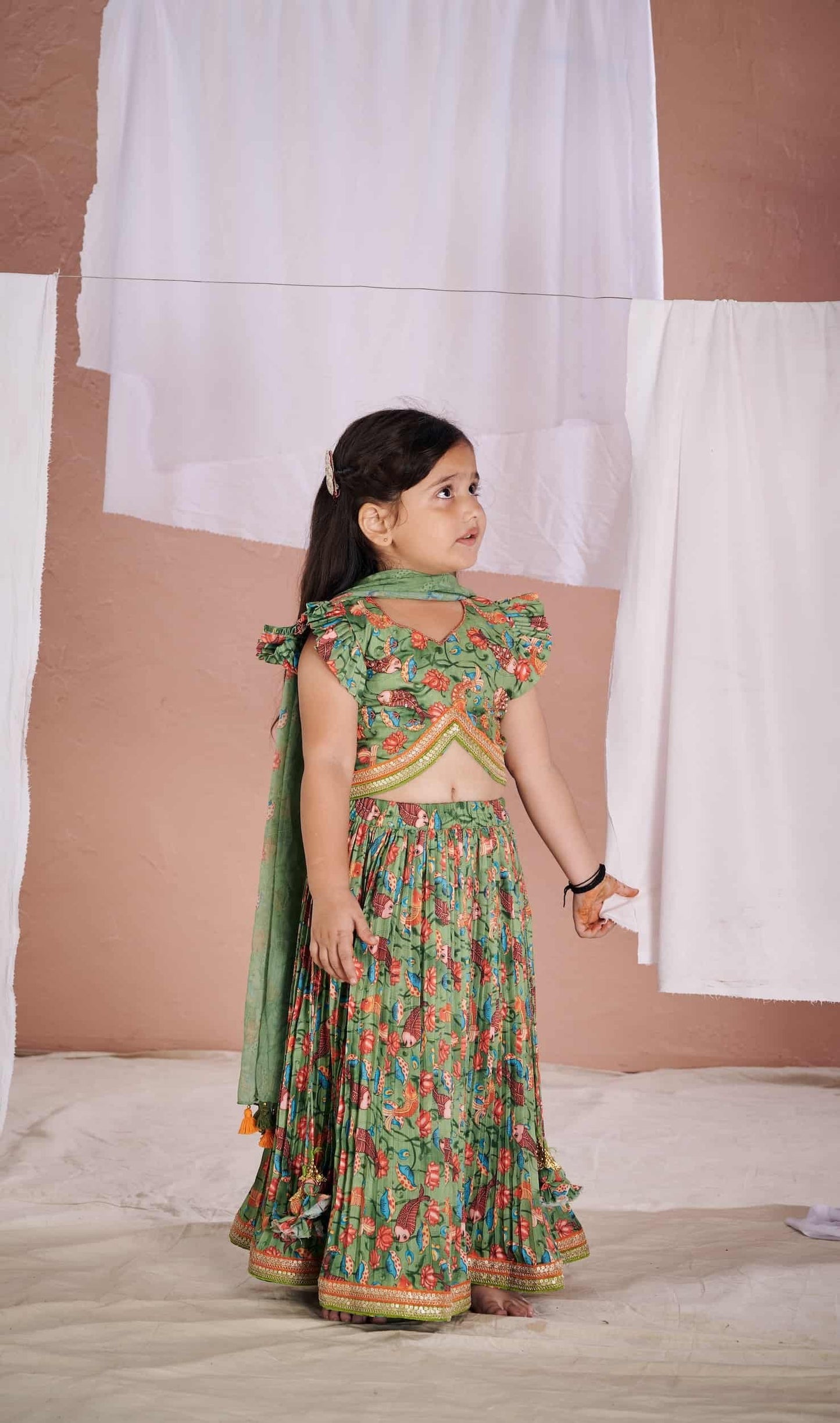 GREEN FISH KALAMKARI LEHENGA SET
