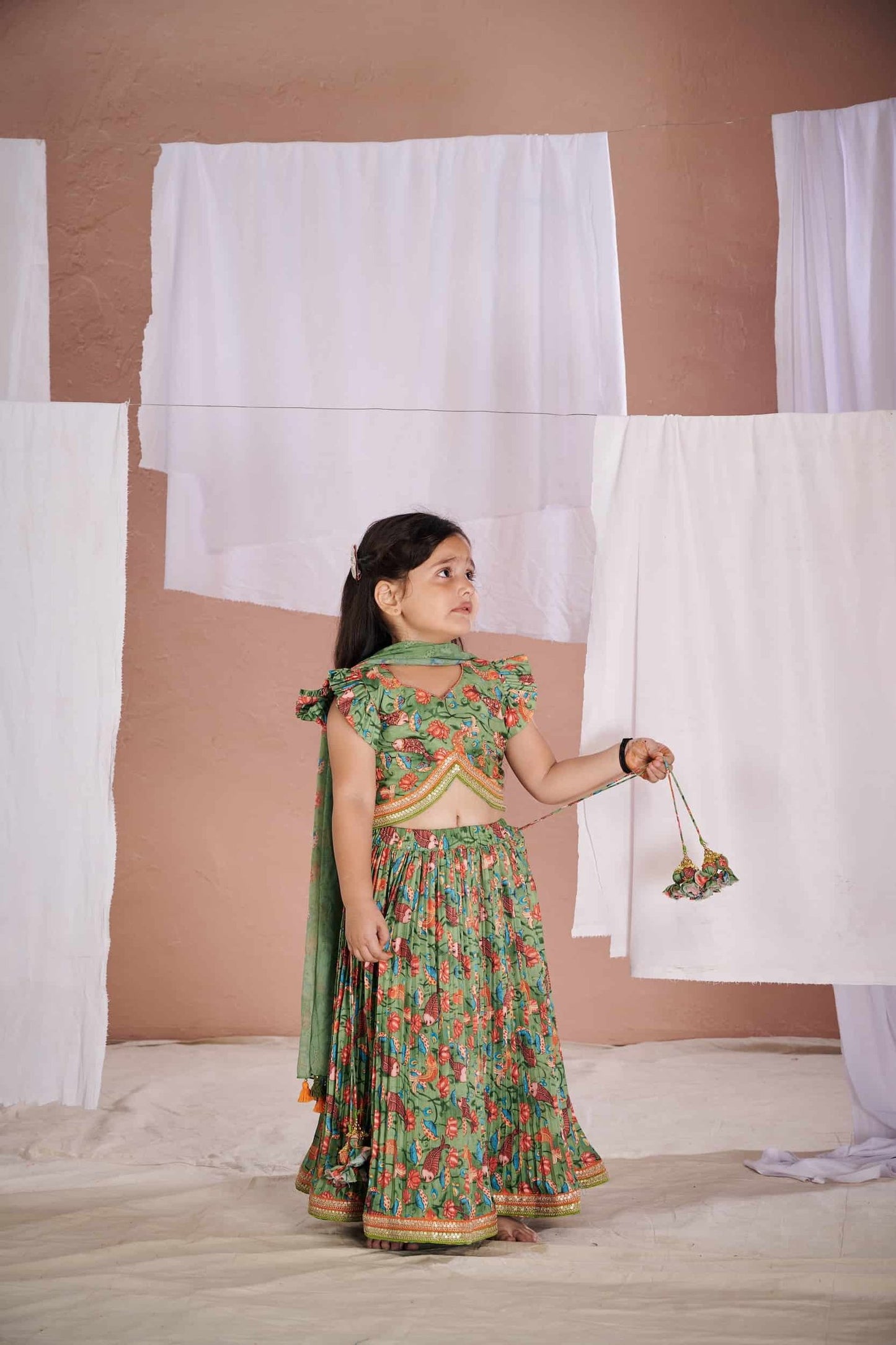 GREEN FISH KALAMKARI LEHENGA SET