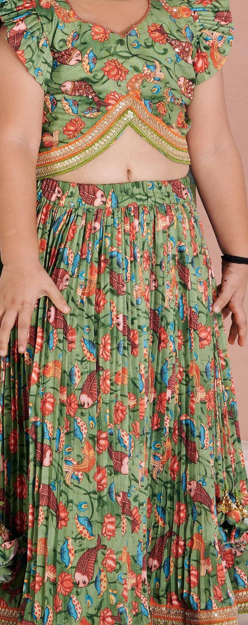 GREEN FISH KALAMKARI LEHENGA SET