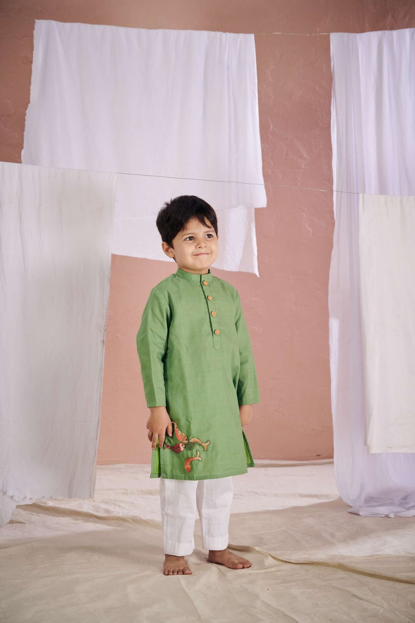 GREEN FISH PATCH KURTA SET