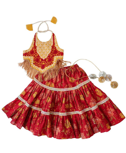 SLEEVELESS FRILLED LEHENGA CHOLI EMBROIDERED