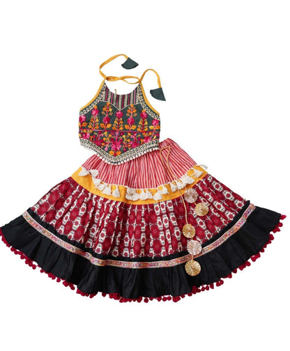 SLEEVELESS FRILLED LEHENGA CHOLI ROSE PETALS