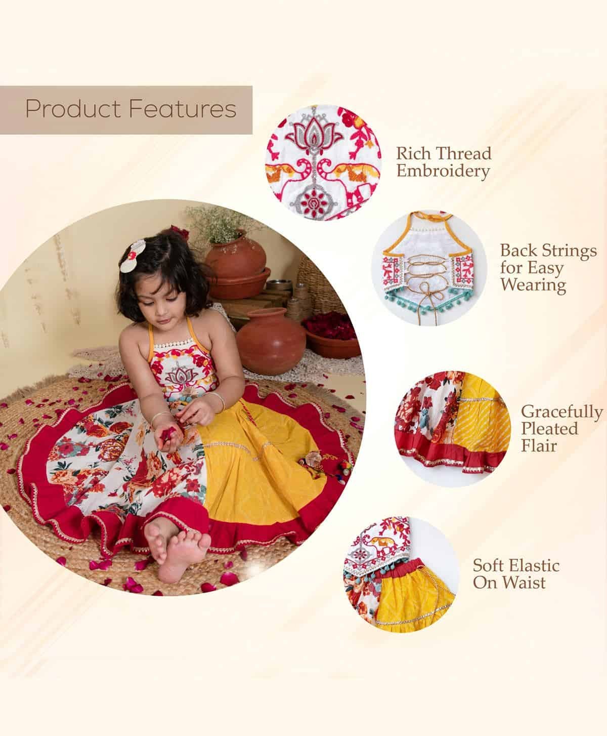 SLEEVELSS PLEATED LEHENGA CHOLI FLORAL BANDHANI