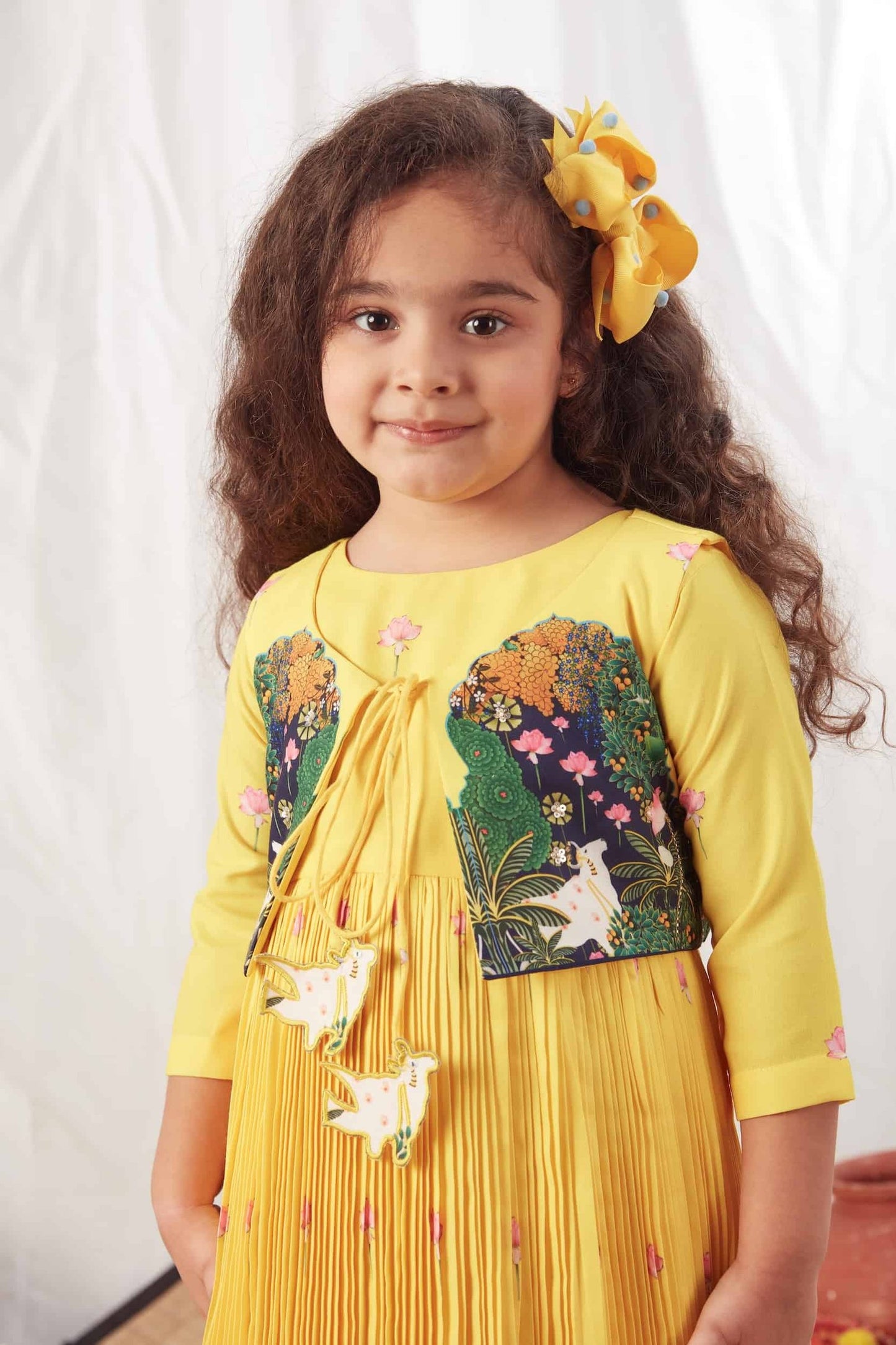 YELLOW PICHWAI PLEATED LONG DRESS WITH JACKET