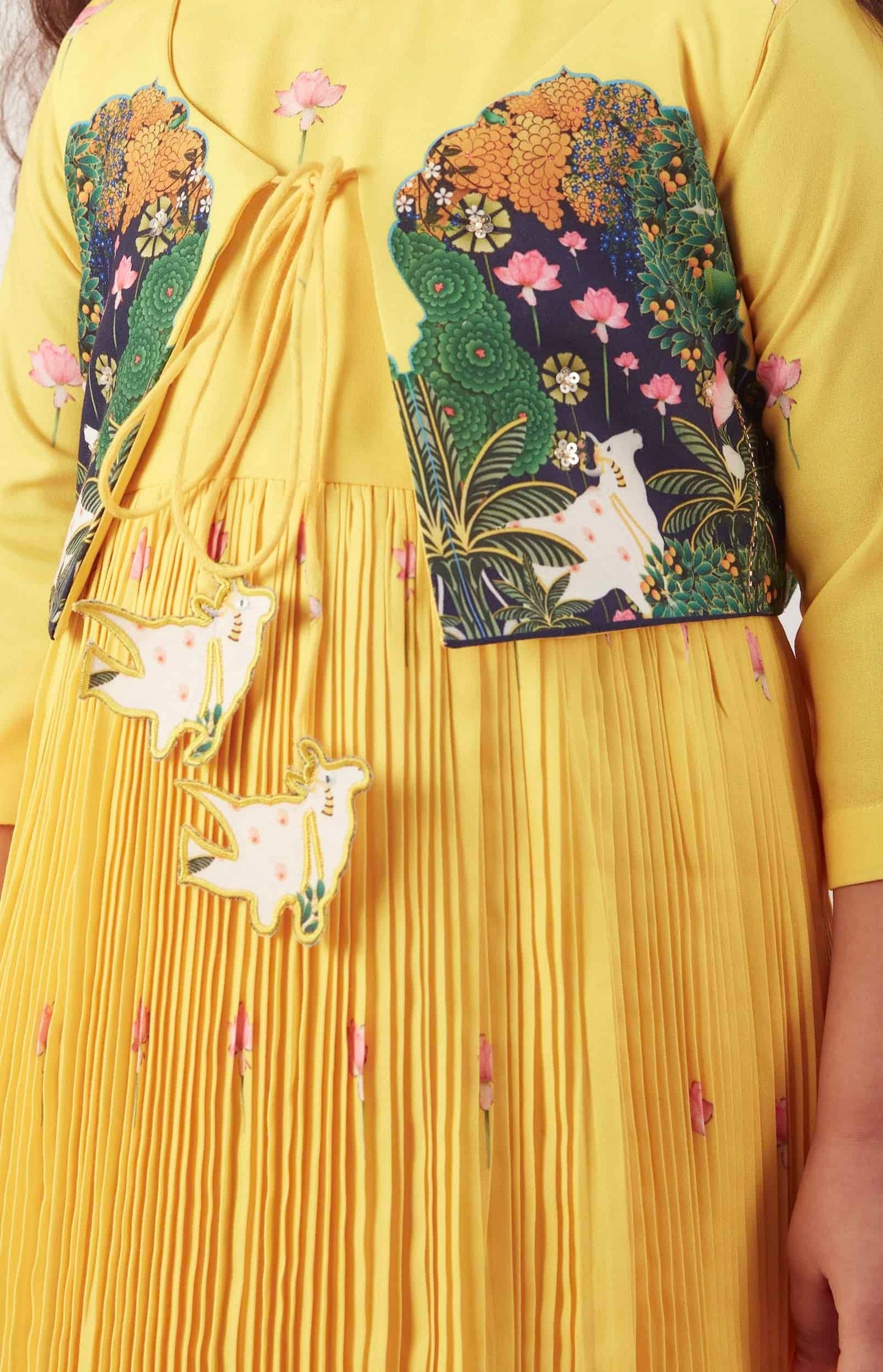 YELLOW PICHWAI PLEATED LONG DRESS WITH JACKET
