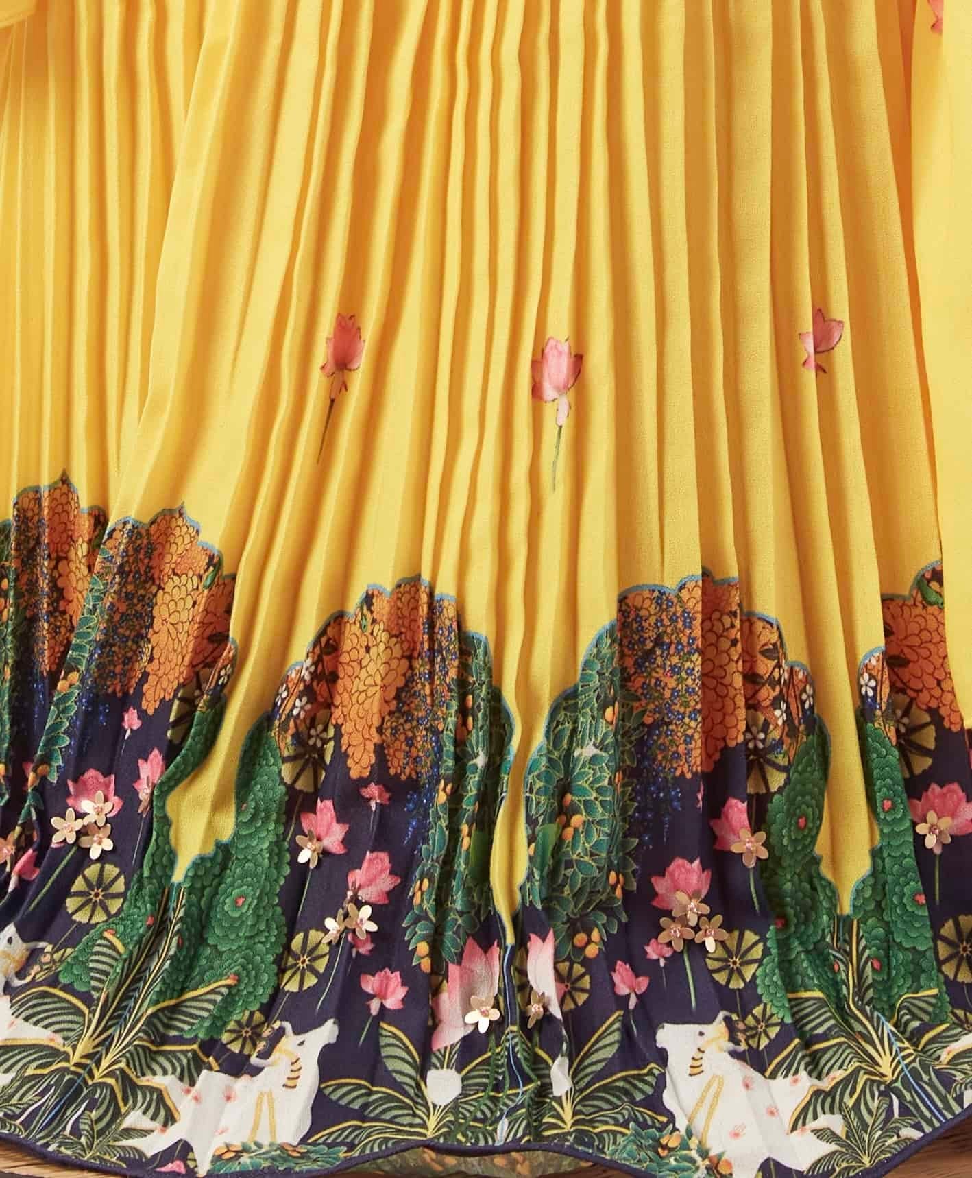 YELLOW PICHWAI PLEATED LONG DRESS WITH JACKET