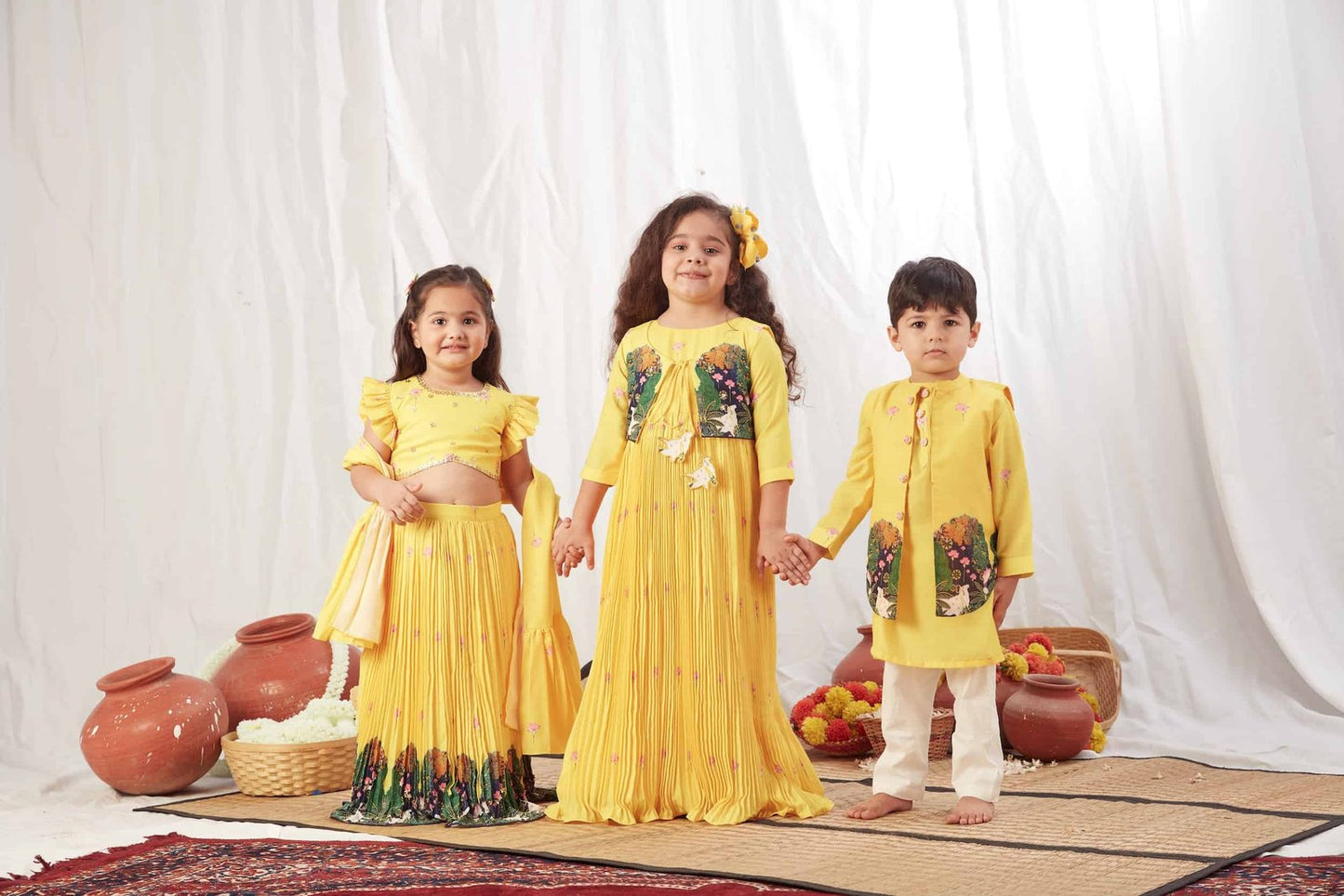 YELLOW PICHWAI PLEATED LONG DRESS WITH JACKET