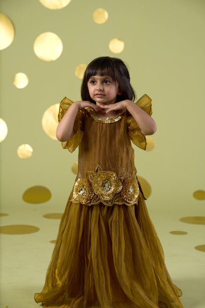 YELLOW GOTA FLOWERS SHARARA SET