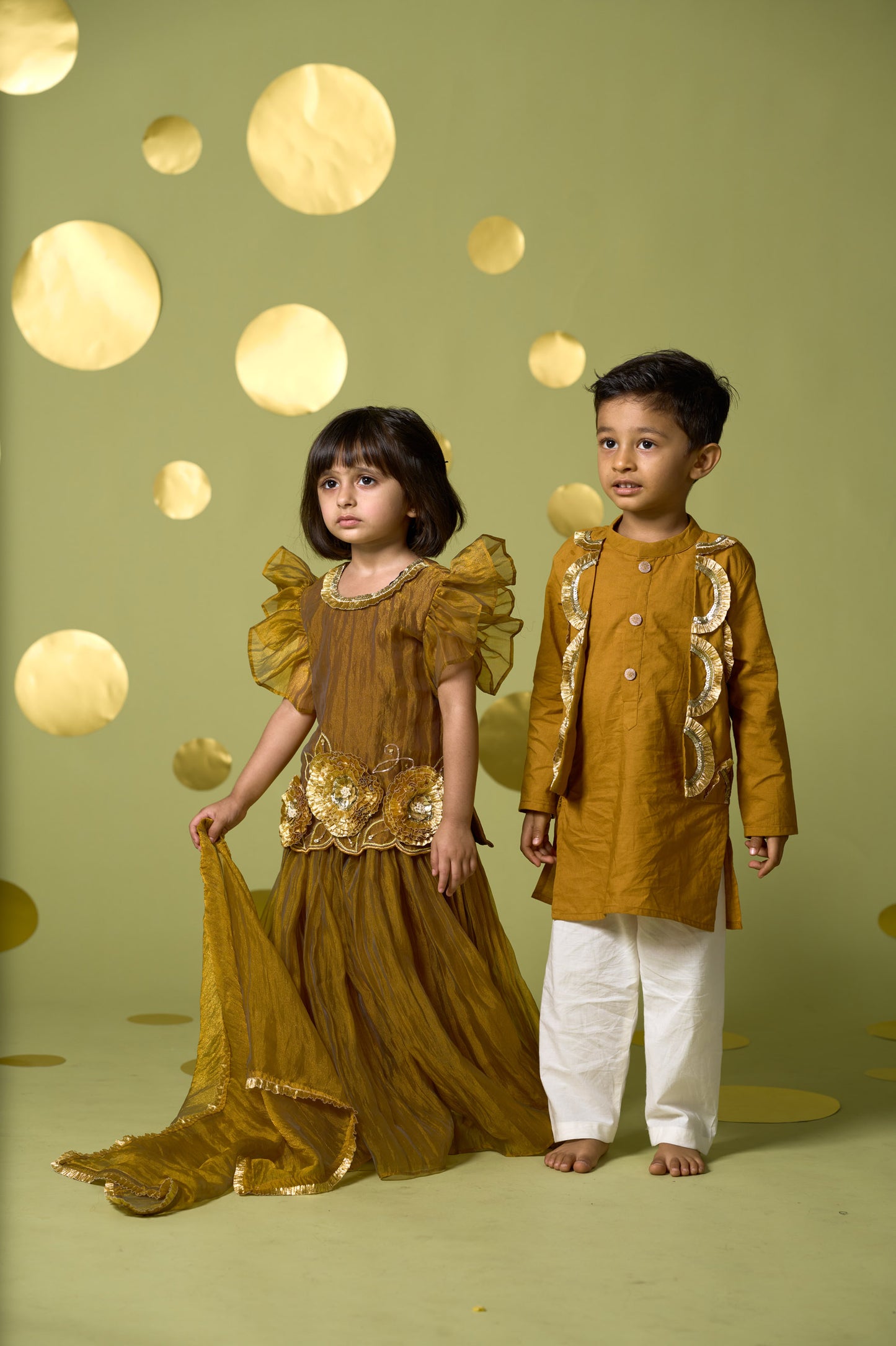 YELLOW GOTA FLOWERS SHARARA SET