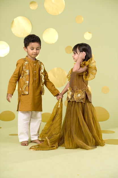 YELLOW GOTA FLOWERS SHARARA SET