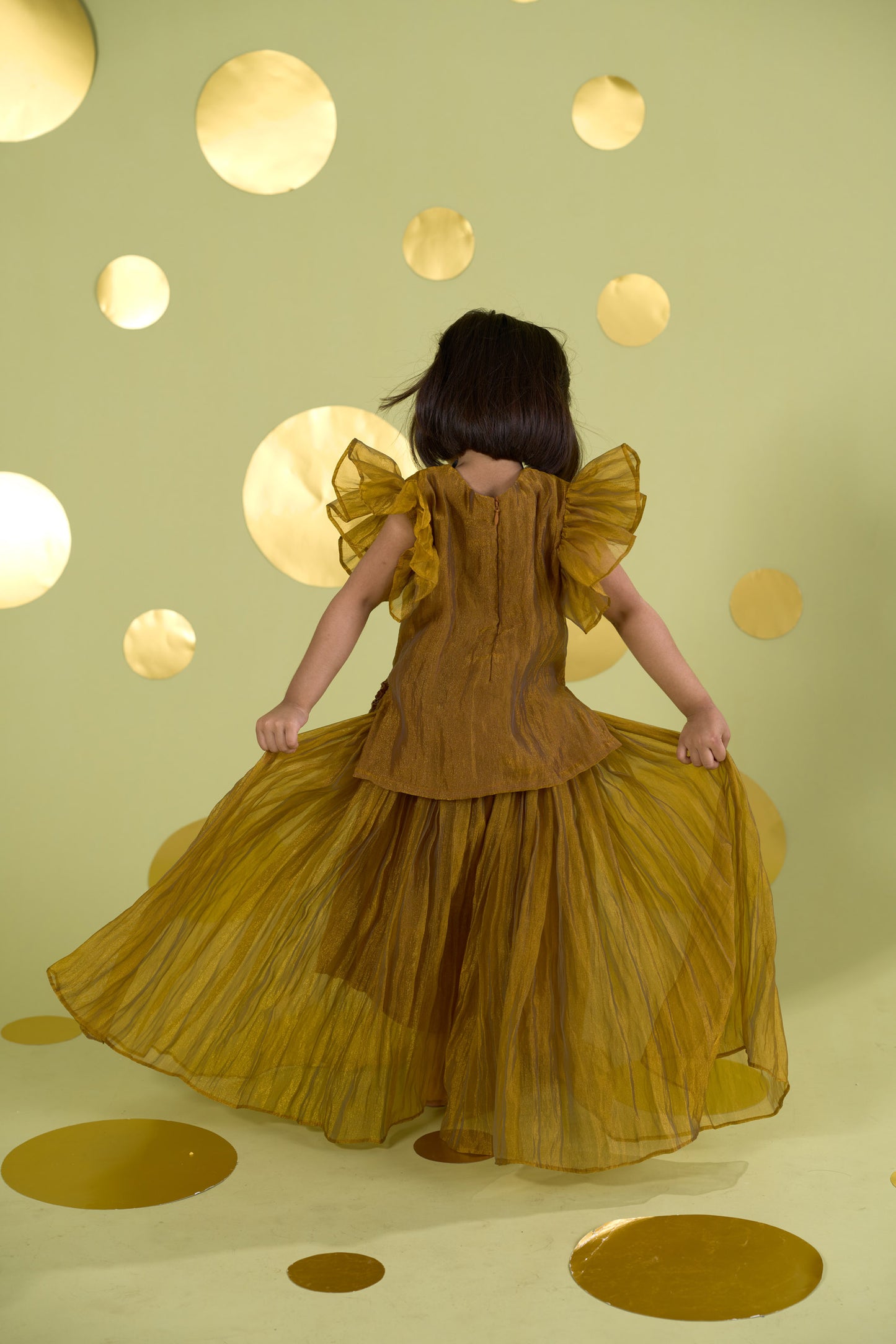 YELLOW GOTA FLOWERS SHARARA SET