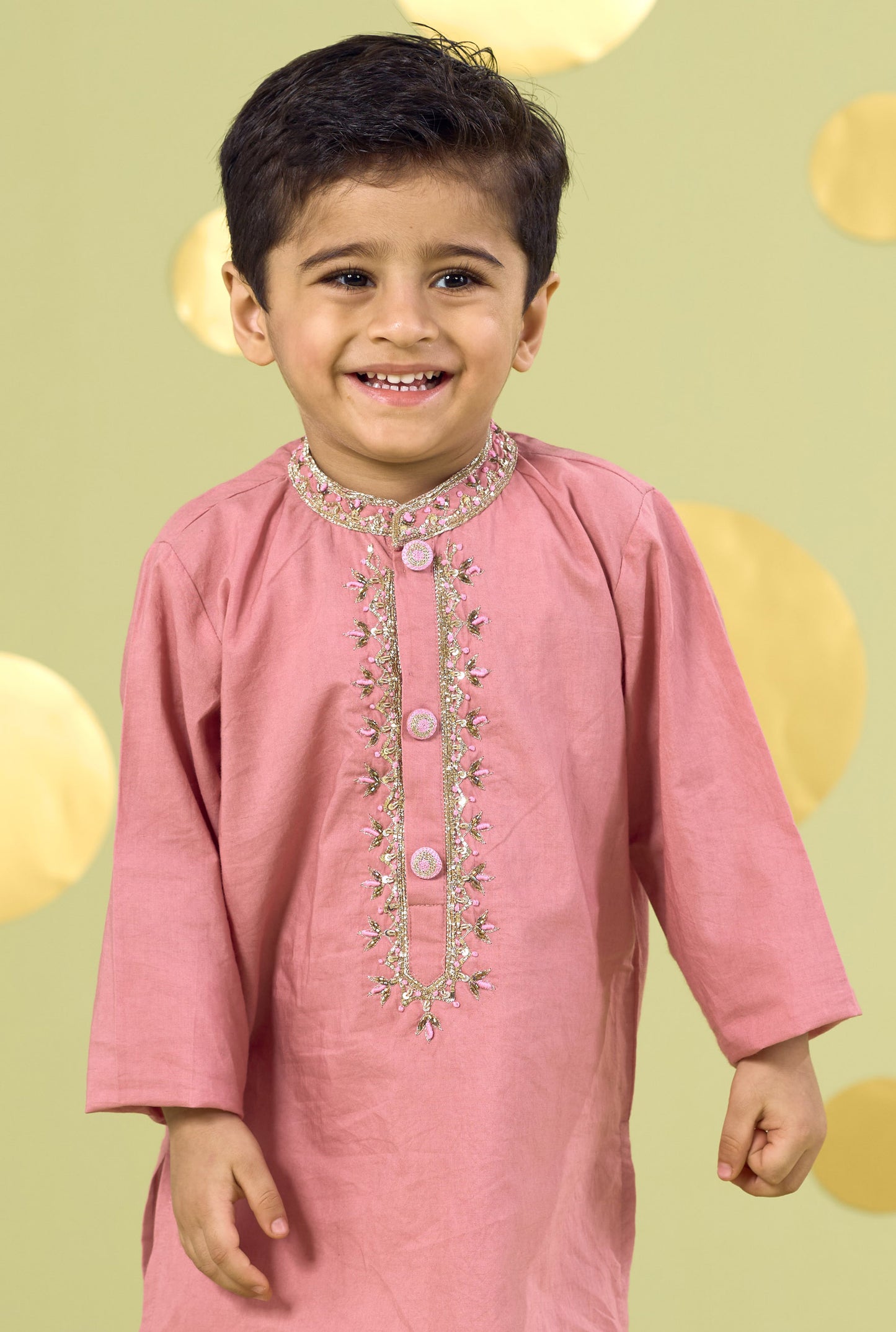 PINK HANDWORK NECKLINE KURTA