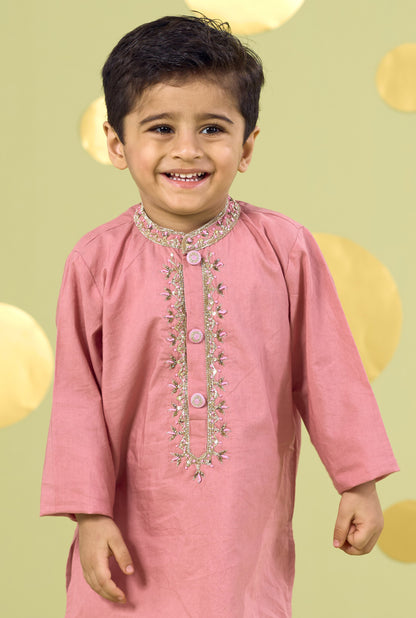 PINK HANDWORK NECKLINE KURTA