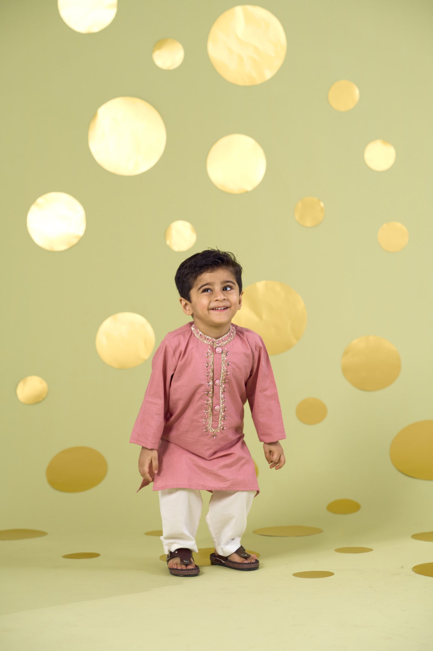 PINK HANDWORK NECKLINE KURTA