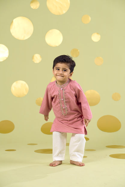 PINK HANDWORK NECKLINE KURTA