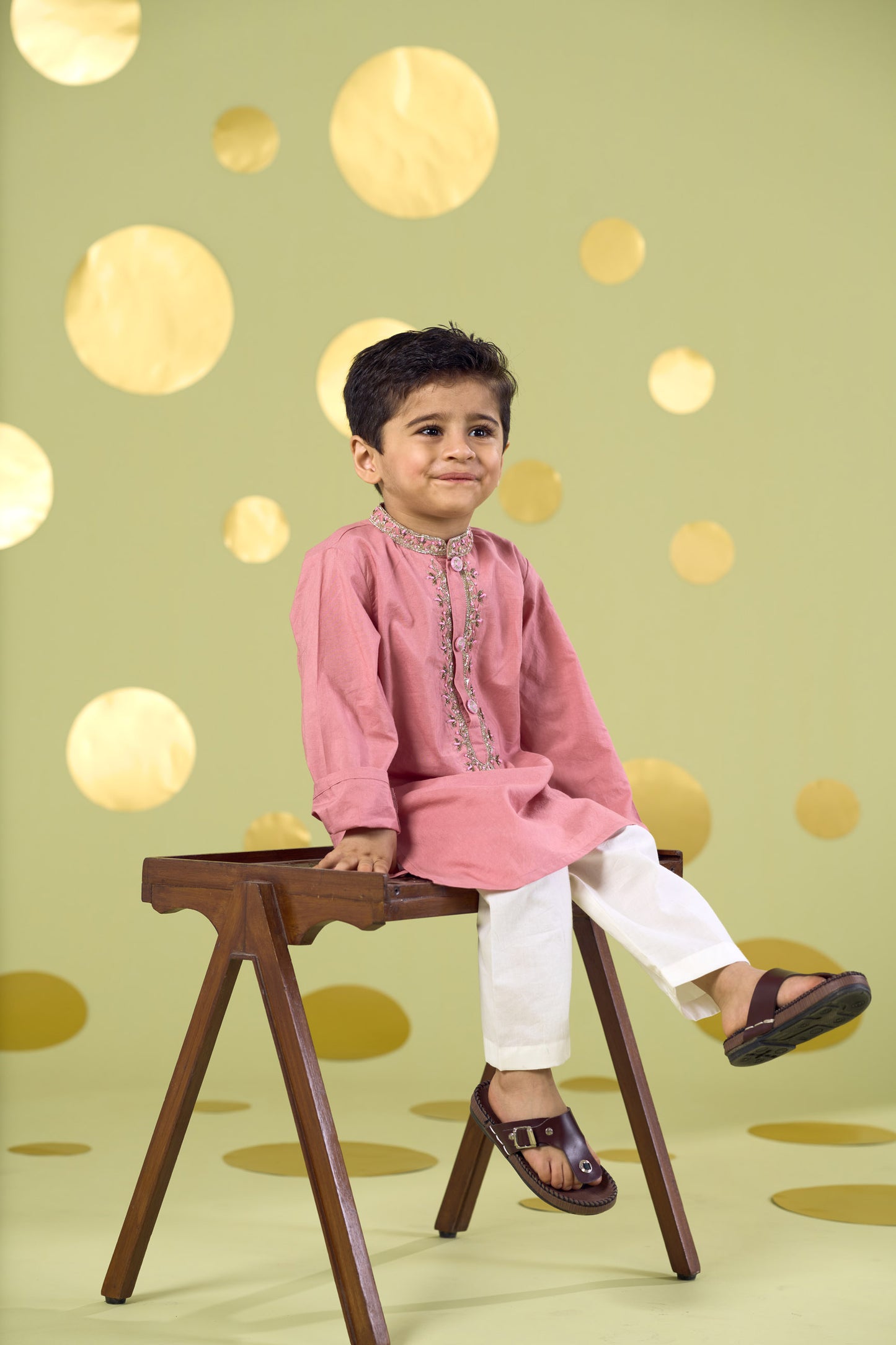 PINK HANDWORK NECKLINE KURTA