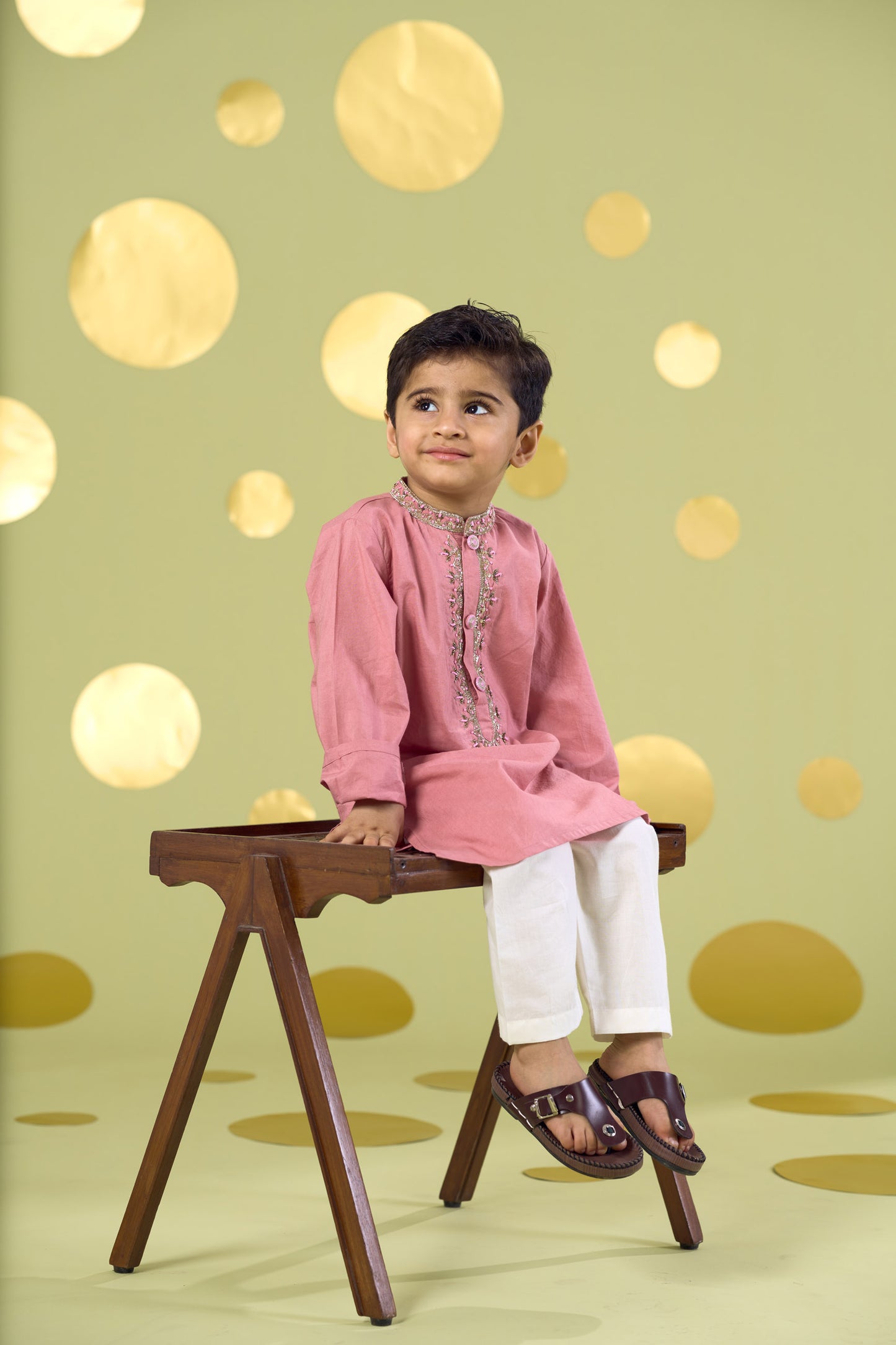 PINK HANDWORK NECKLINE KURTA