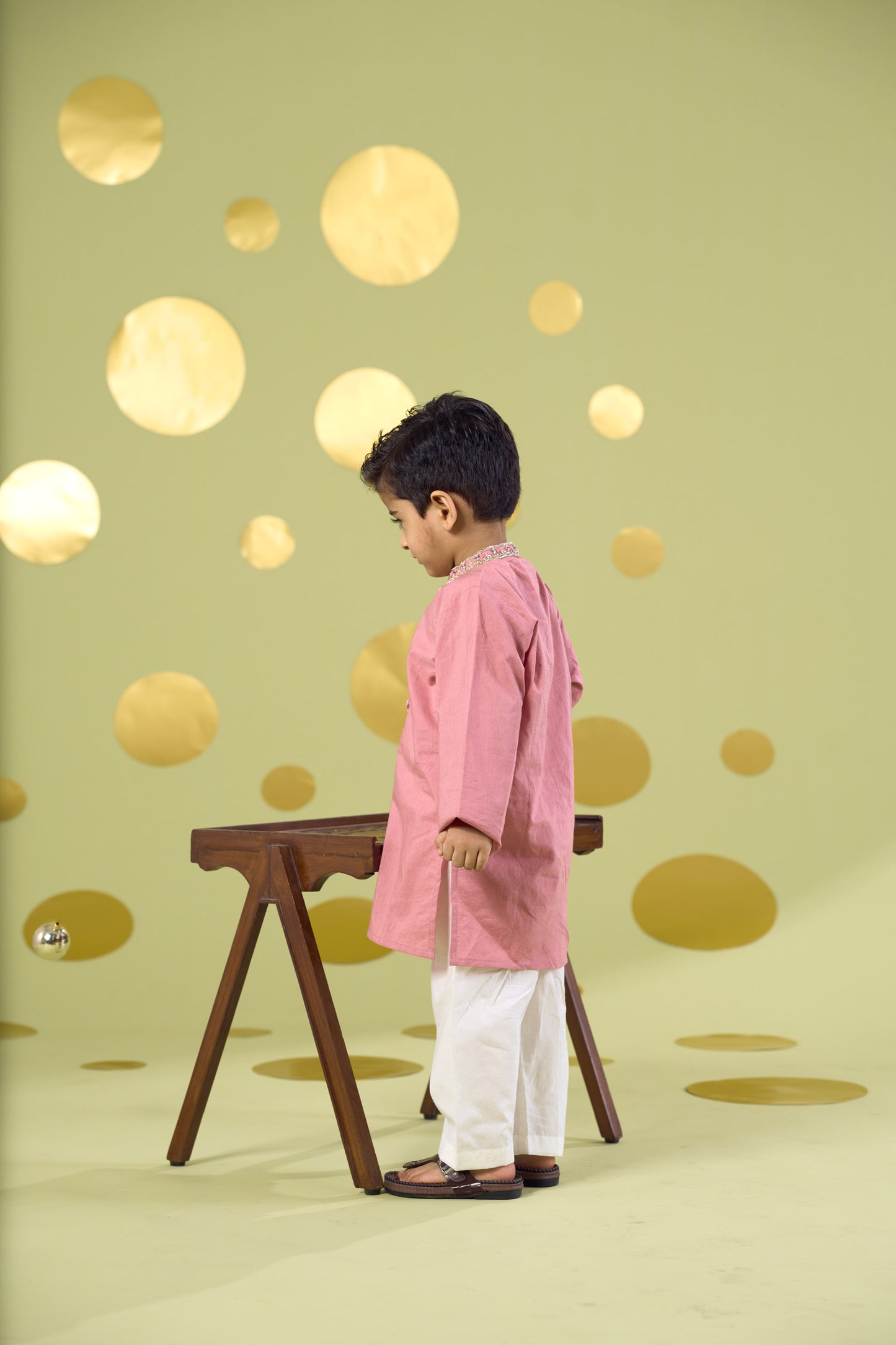 PINK HANDWORK NECKLINE KURTA