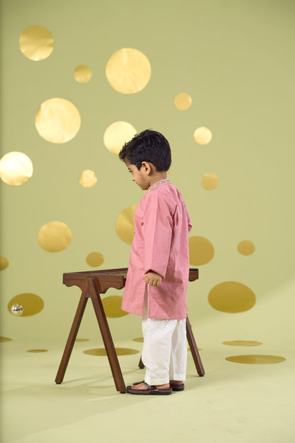 PINK HANDWORK NECKLINE KURTA