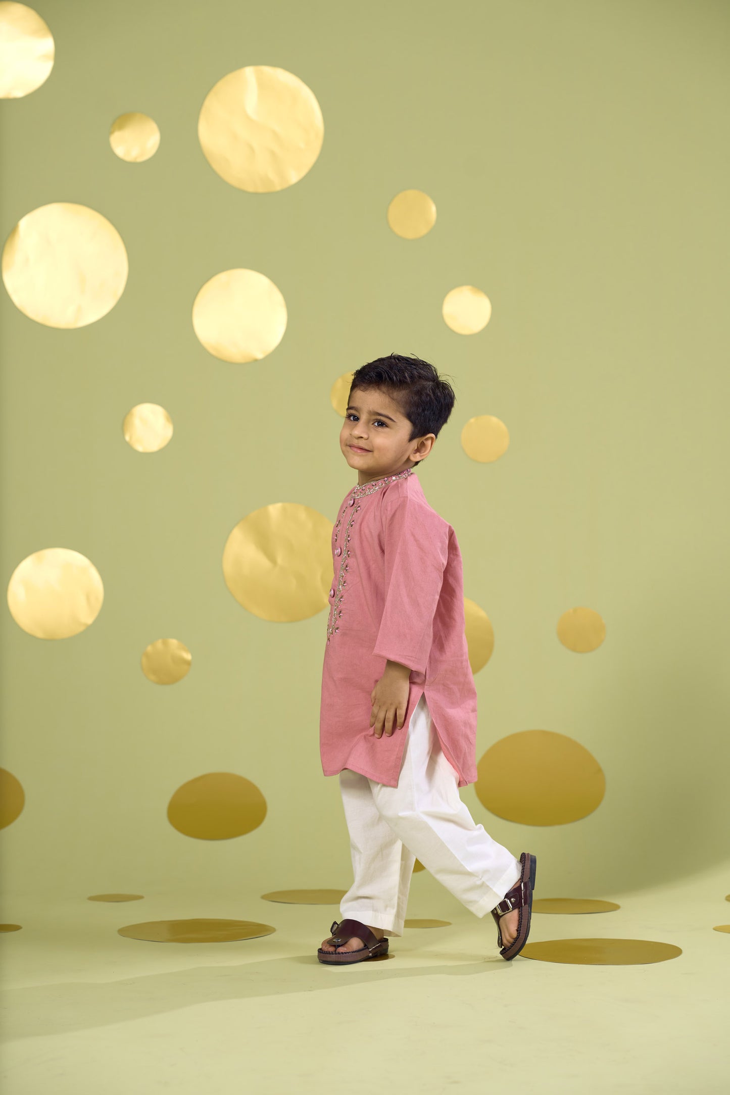 PINK HANDWORK NECKLINE KURTA