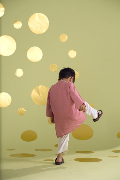 PINK HANDWORK NECKLINE KURTA