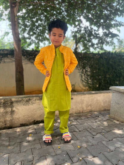 Vibrant Yellow Bandhani Achkan Set