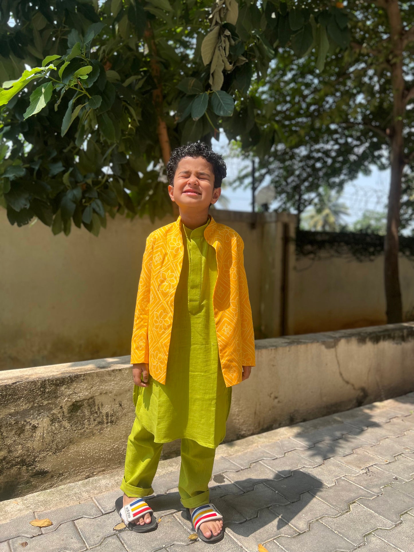 Vibrant Yellow Bandhani Achkan Set