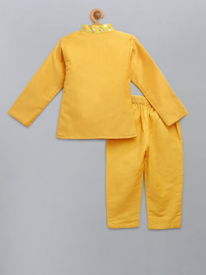 MUSTARD YELLOW SILK BANDHGALA SET