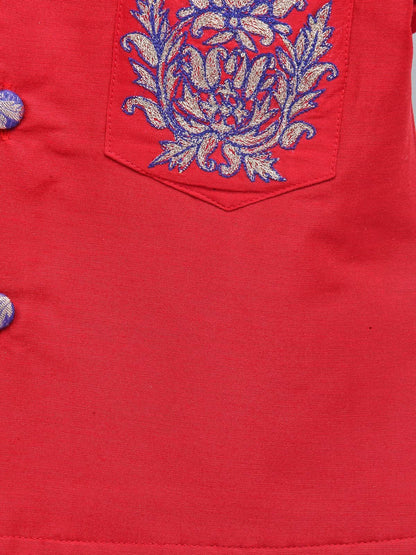 RED EMBROIDERED SILK BANDHGALA SET