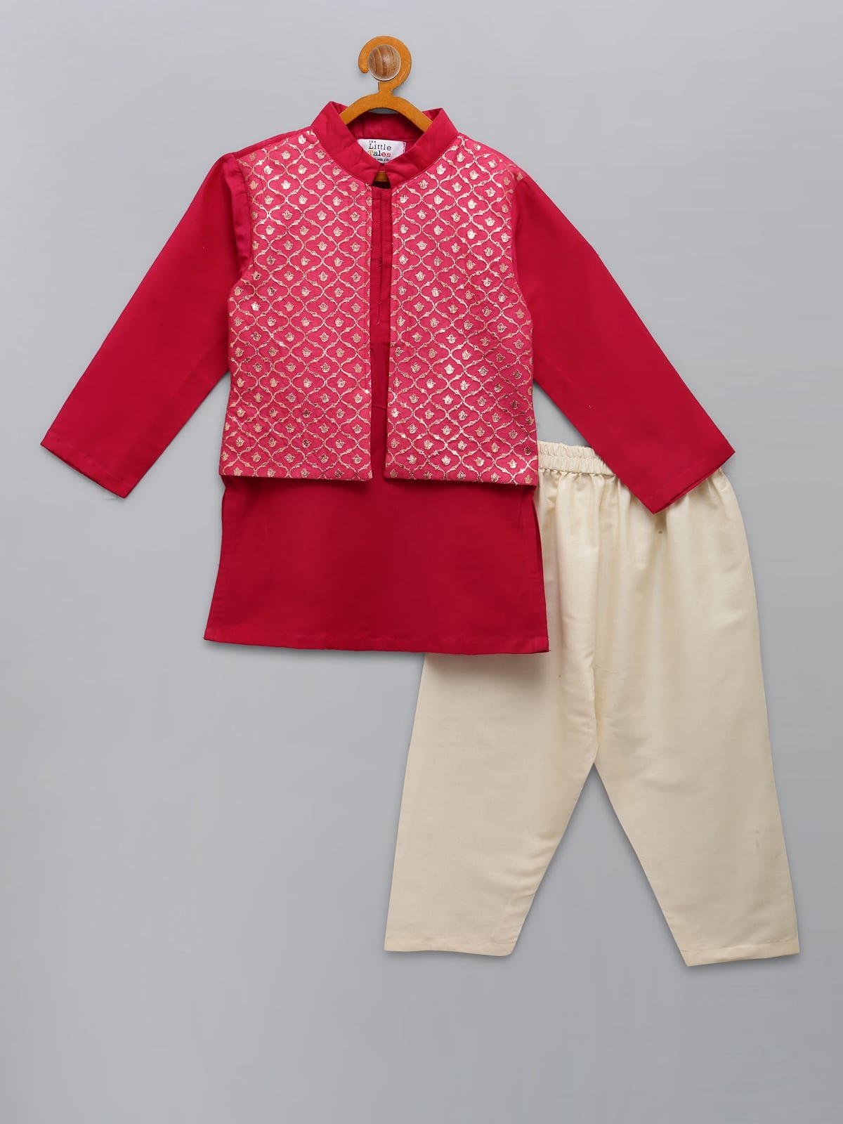 FUSCHIA PINK  KURTA WITH ATTACHED JACKET AND PYJAMA