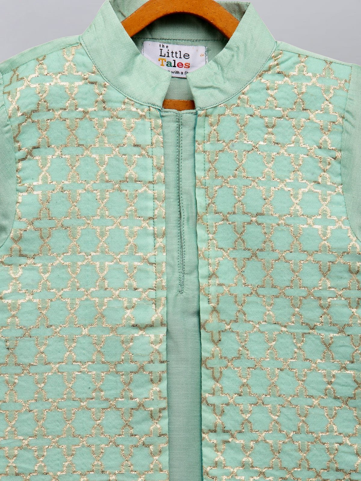 PASTEL GREEN KURTA WITH ATTACHED JACKET AND PYJAMA
